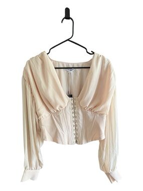 Fashion Nova Romantic Chiffon Corset Style Top with Hook and Eye Front Closure